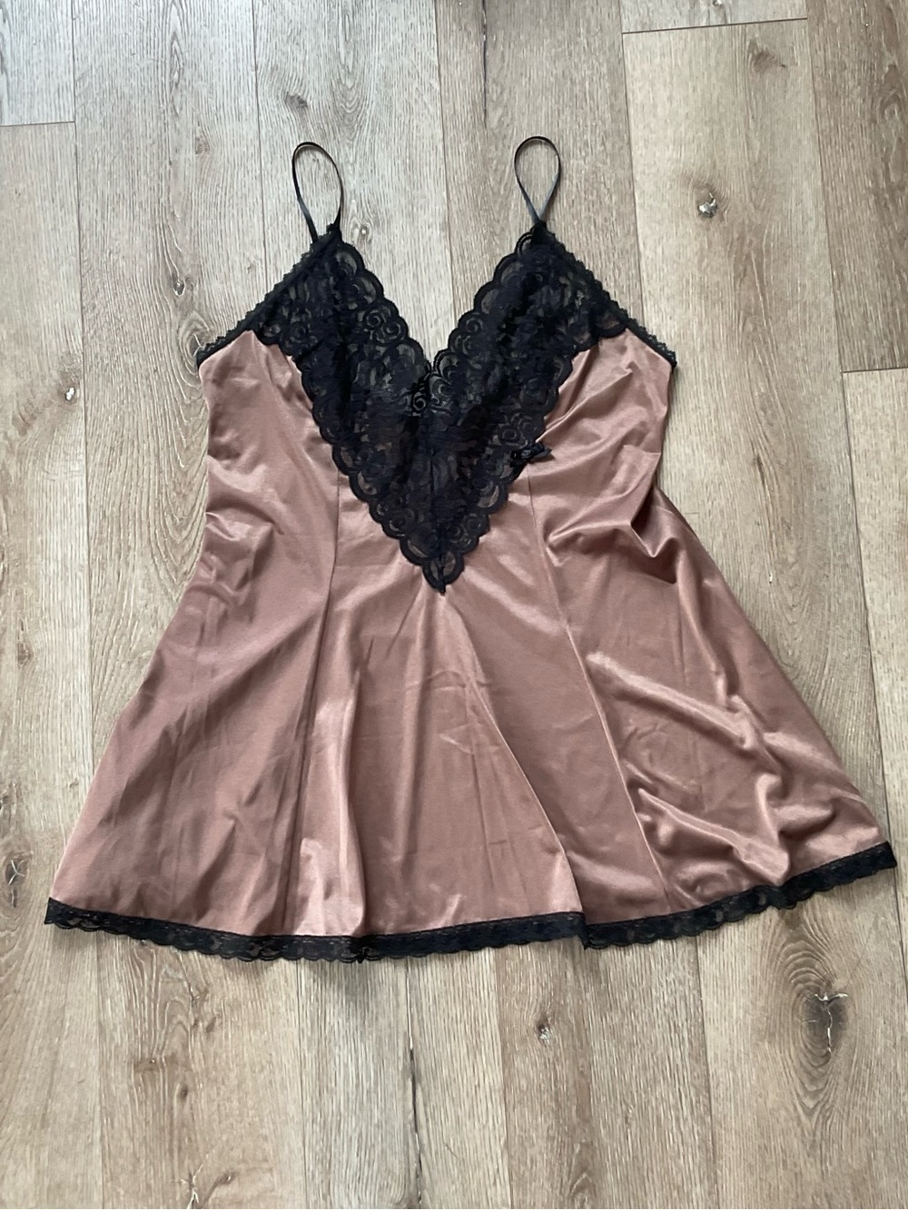 UndercoverWear Satin Lace-Trim Chemise in Rose Brown Size 1X